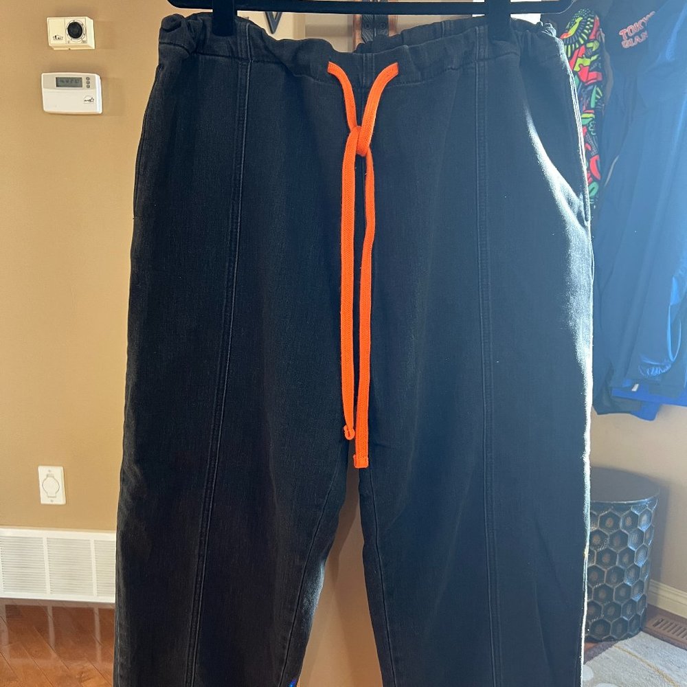 Black Drawstring Denim Look Wide-Leg Pant